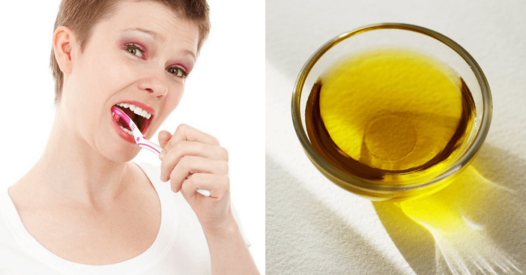 Mujer cepillándose y aceite