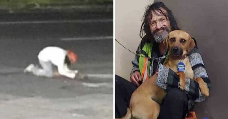 Captan a un indigente llorando sin consuelo al perder a su perro