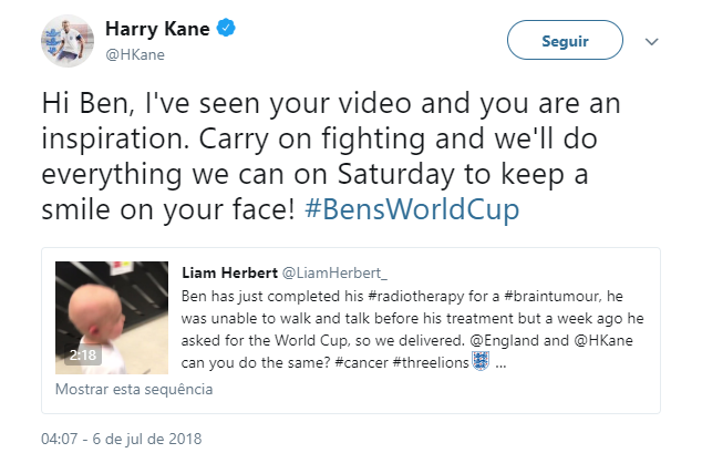 Harry kane Cancer Ben Williams