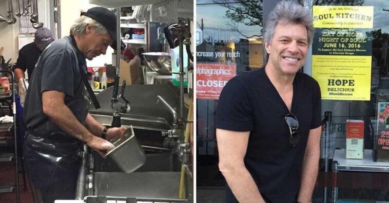 Jon Bon Jovi limpia platos en un restaurante de beneficencia por la covid-19