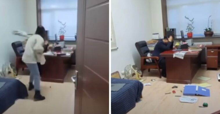 mujer golpea a un acosador