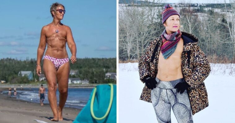 mujer muestra con orgullo su cuerpo después de una doble mastectomía