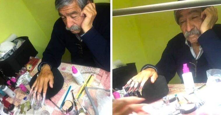 Padre se presta como modelo de uñas