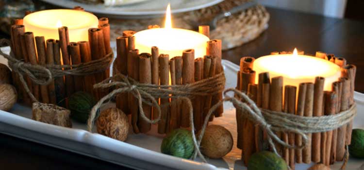 centros de mesa con velas para navidad canela