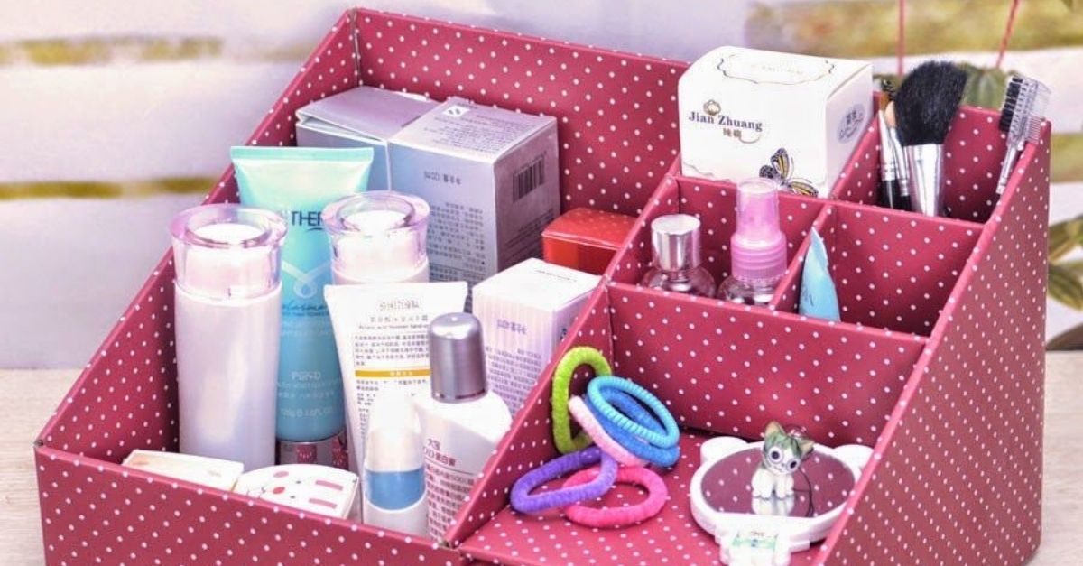 Como hacer un organizador de maquillaje con material reciclado y decoupage  