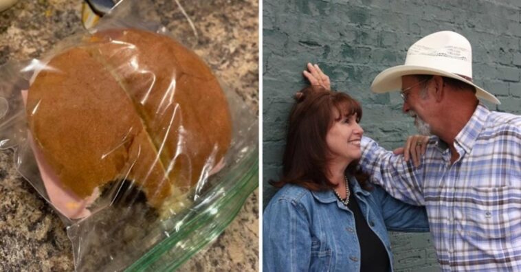 mujer muerde el sándwich de su marido siempre que le prepara el almuerzo