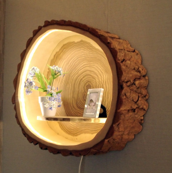 decoración de objetos hechos con troncos de árboles