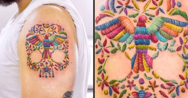 tatuajes que parecen bordados en hilo