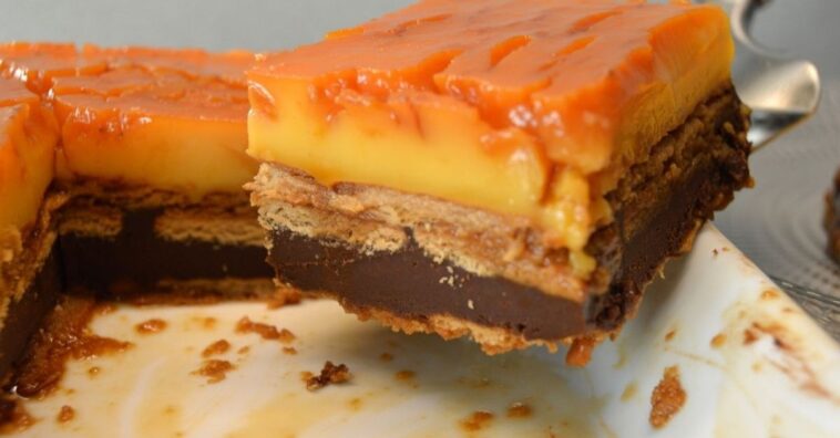 torta de flan con galletas y chocolate